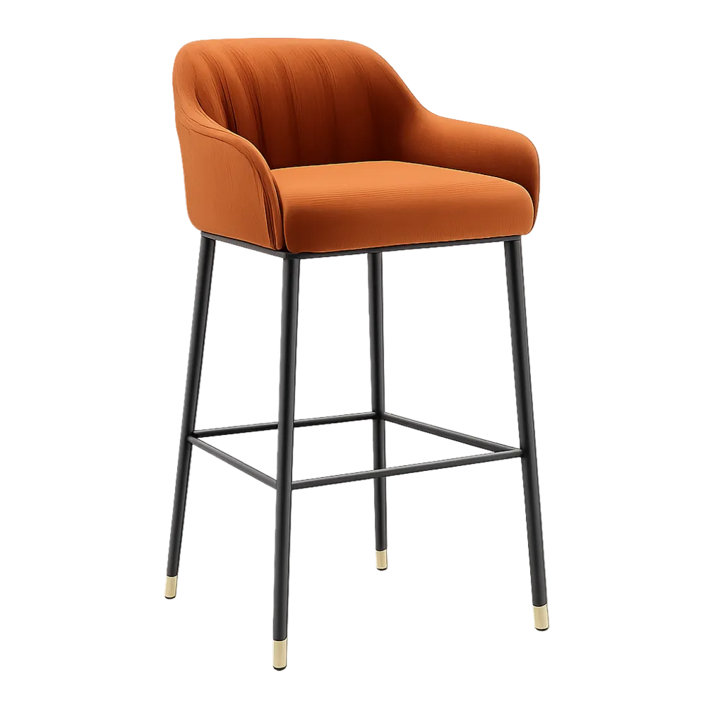 Barhocker mit Rückenlehne 40 cm x 45 cm x 95 cm Polyester Stahlgestell Schwarz Gold Orange Sitzpolster