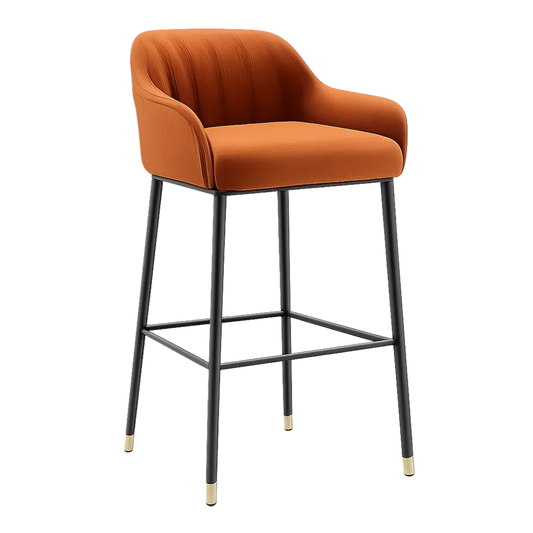 Barhocker mit Rückenlehne 40 cm x 45 cm x 95 cm Polyester Stahlgestell Schwarz Gold Orange Sitzpolster