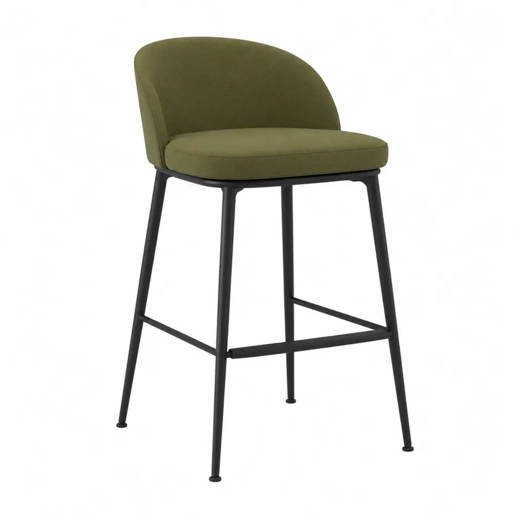 Barhocker mit Rückenlehne 45 x 50 x 95 cm Olivgrün Schwarz Metall Stoff rechteckig mit Fußstütze