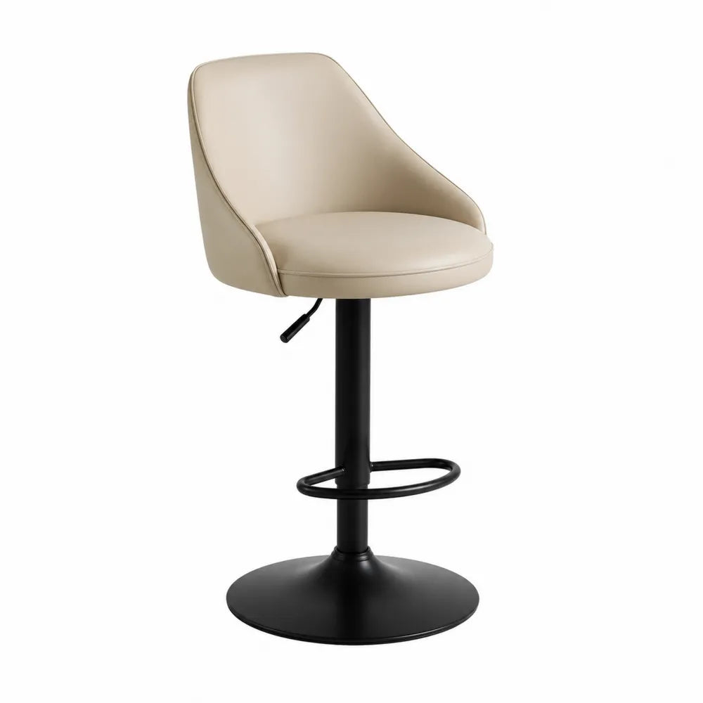 Barhocker mit Rückenlehne höhenverstellbar 45 x 45 x 85-105 cm Beige Schwarz PU Leder Stahlgestell mit Fußring und Rundfuß