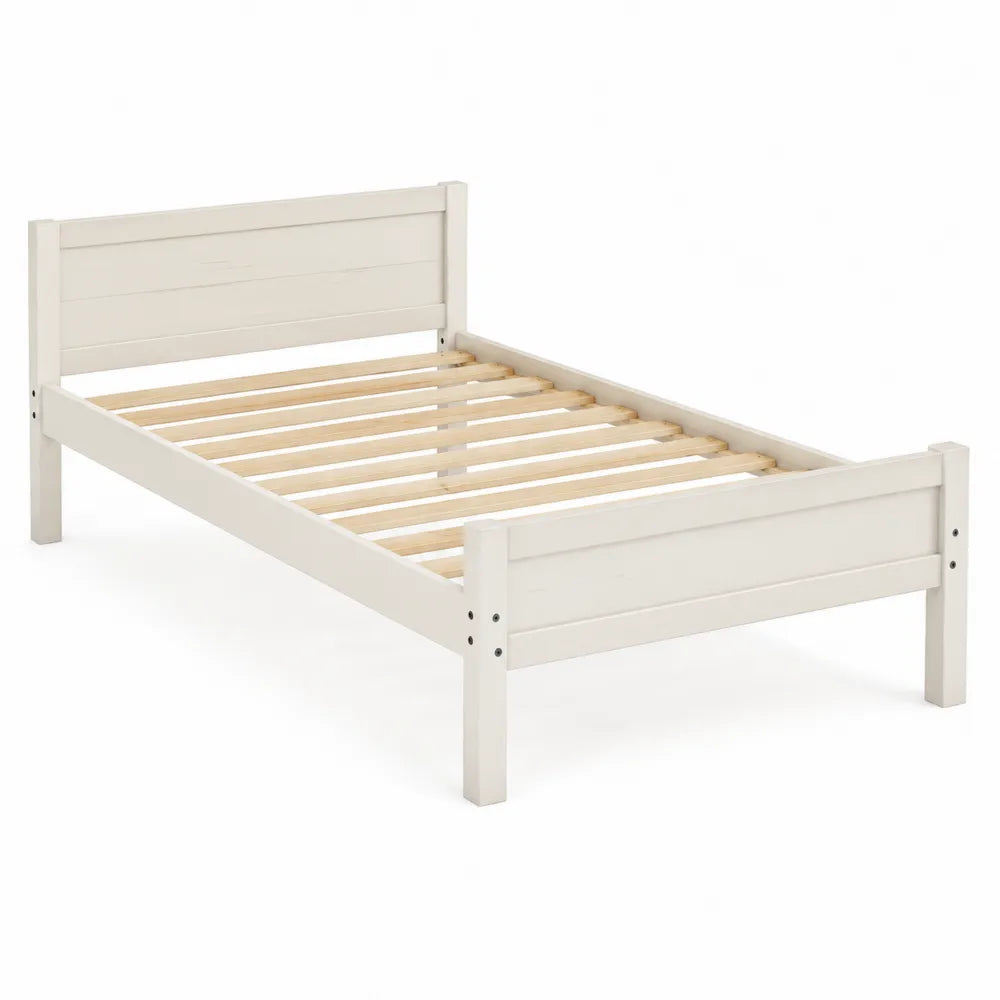 Holzbett 90 x 200 cm Bettgestell rechteckig Weiß Kiefer Massivholz mit Kopf- und Fußteil Lattenrost