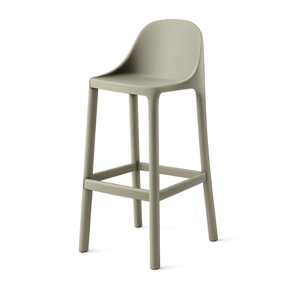 Barhocker 45 x 50 x 95 cm Kunststoff Polypropylen Beige mit Rückenlehne und integrierter Fußstütze rechteckig