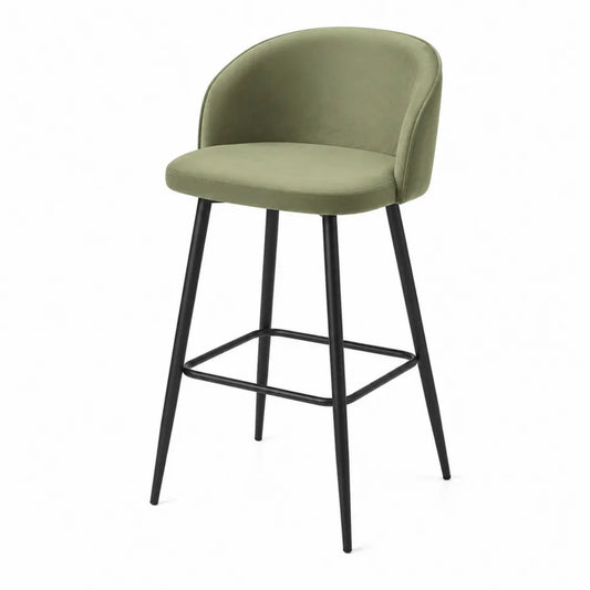 Barhocker 2er Set 45 x 48 x 100 cm Sitzhöhe 75 cm Grün Stoff Metallgestell Schwarz rechteckige Fußstütze mit Rückenlehne